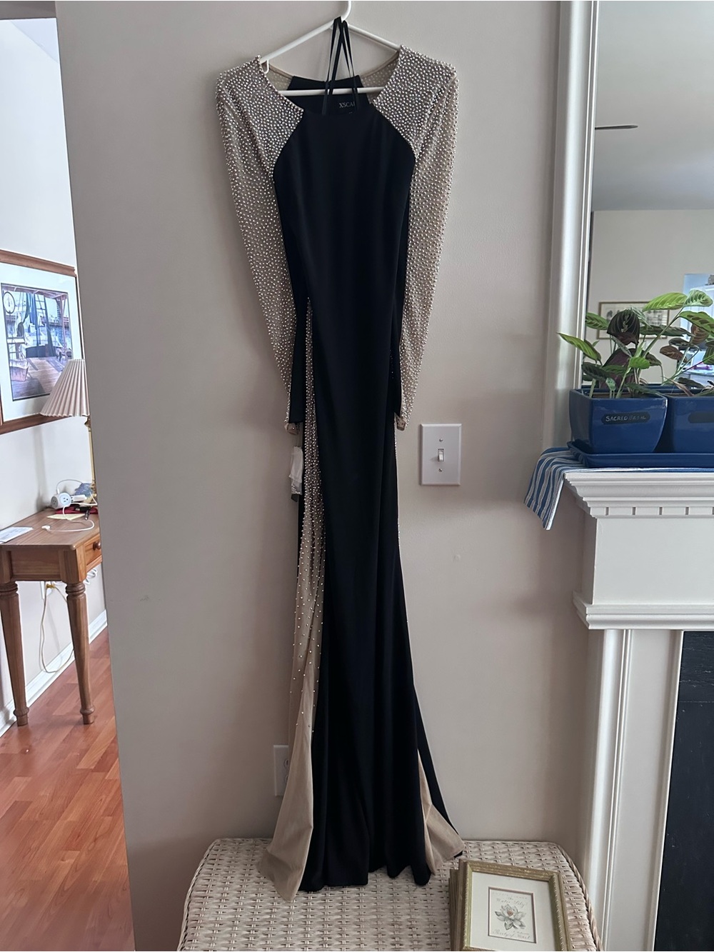 Xscape Black Gown with Crystal-Sparkle Panels